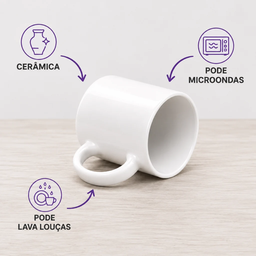 Caneca de cerâmica branca personalizada