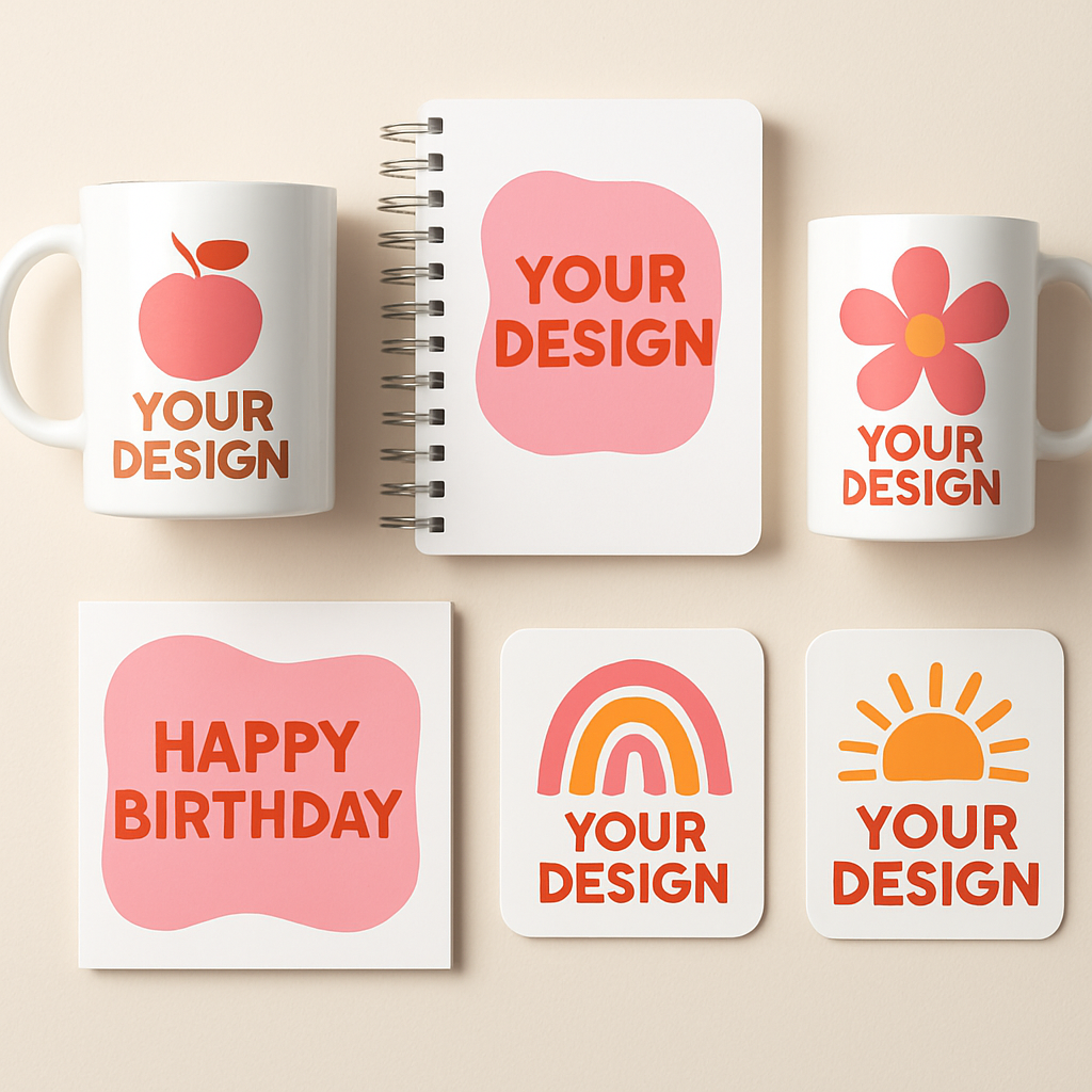 Variedade de produtos personalizados impressos